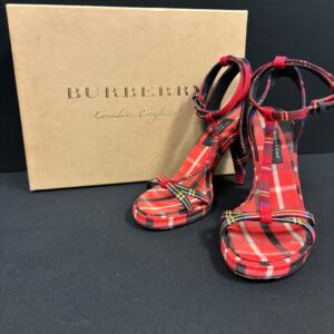 Burberry Red Checked Wool Hans T strap sandals