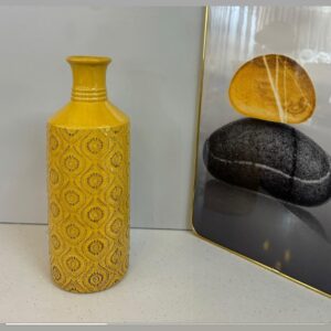 Bright Yellow Ceramic Vase with Textured Pattern